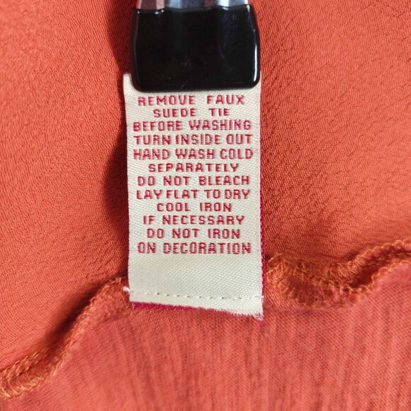 Reba Woman 2X Boho Peasant Top Burnt Orange Lace-Up Paisley Tunic Blouse - Picture 8 of 9